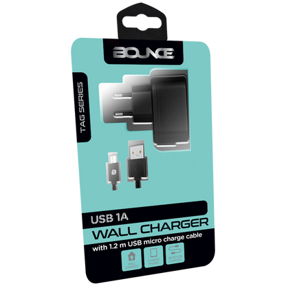 Bounce Tag Series USB 1a Wall Charger with Charge Cable