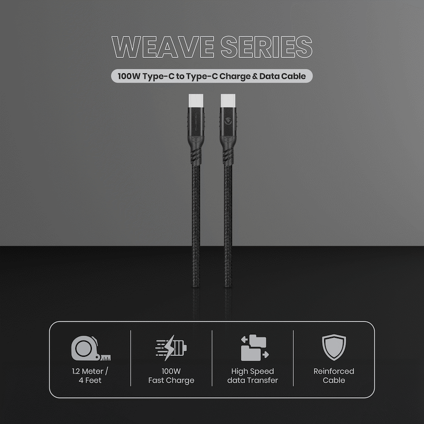 Volkano Weave Series 100w Type-C to Type-C 1.2m