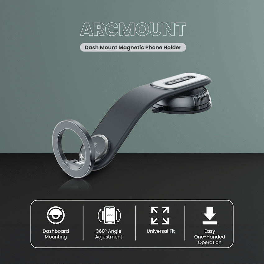 Volkano Arcmount Bendable Dash Mount Magnetic Phone Holder - Black