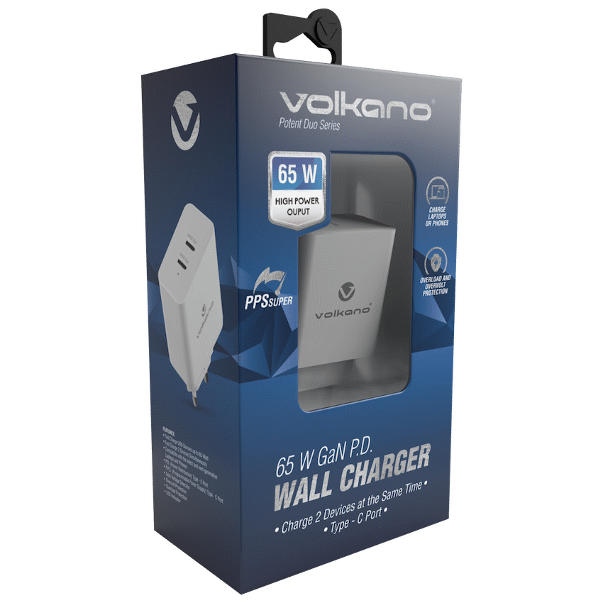 Volkano Potent Duo Series 65w Dual PD Compact Wall Charger