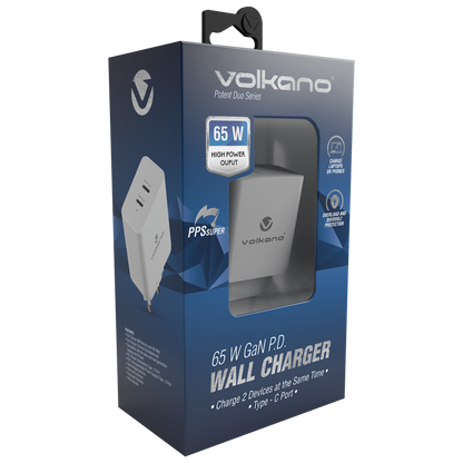 Volkano Potent Duo Series 65w Dual PD Compact Wall Charger