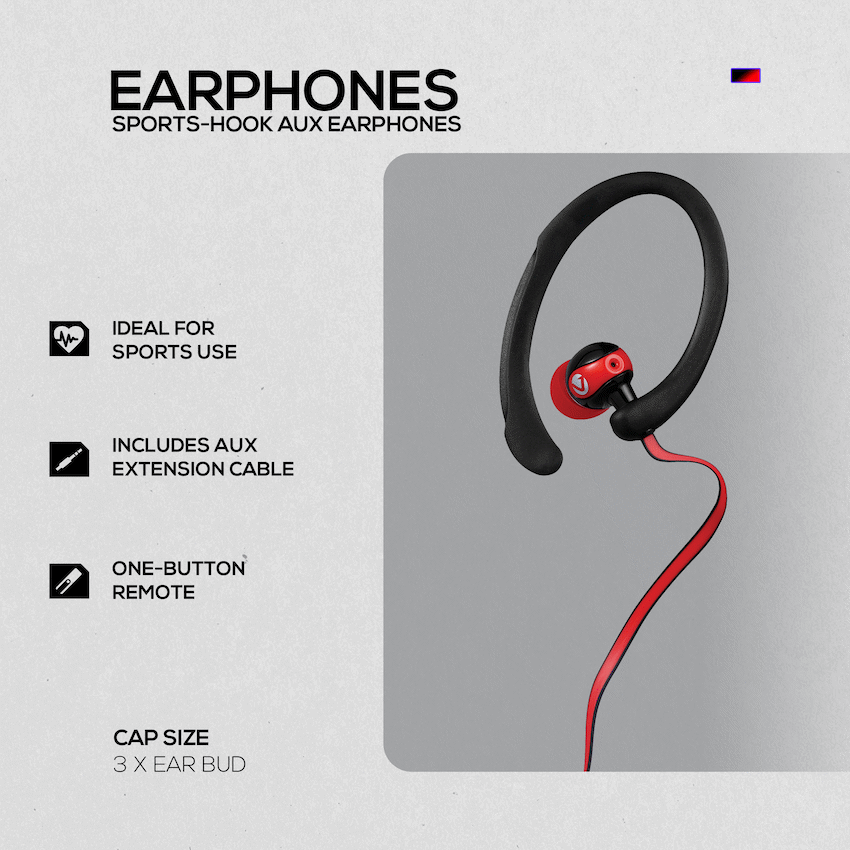 Volkano Sports Earphones Black/Red