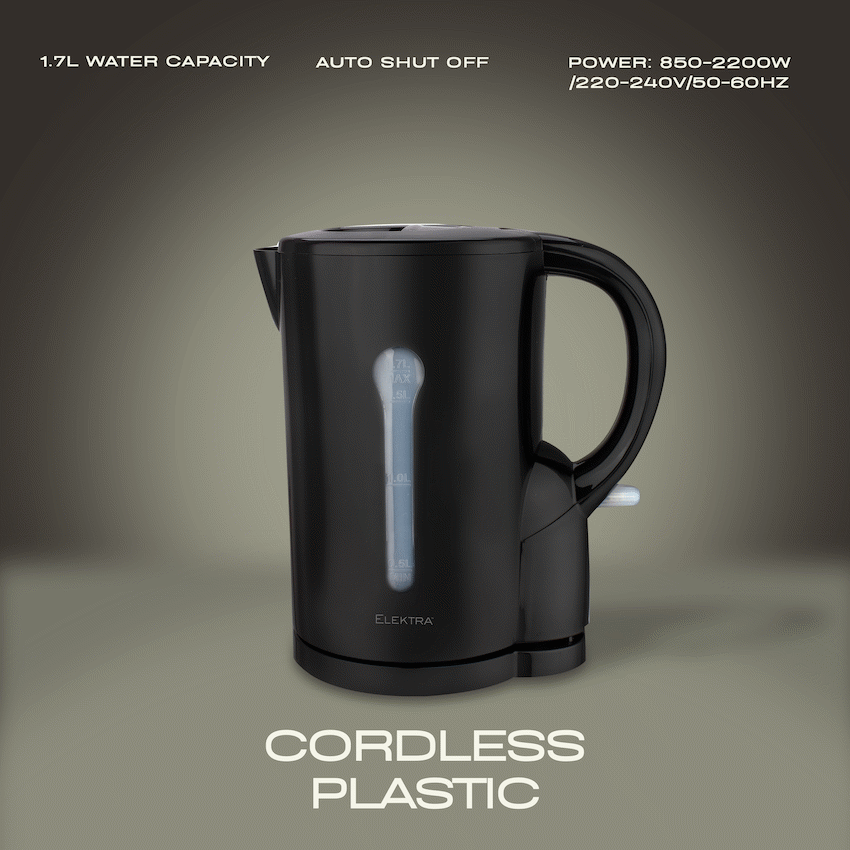 Elektra 1.7l Plastic Cordless Kettle - Black