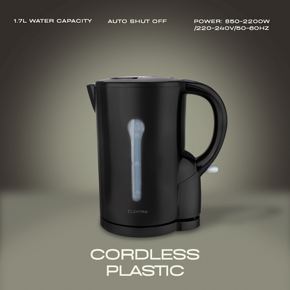 Elektra 1.7l Plastic Cordless Kettle - Black