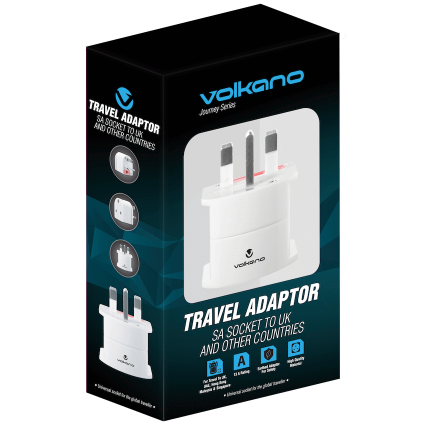 Volkano Traveller SA series travel plug UK/other socket to 15A SA plug