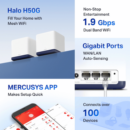 TP-Link Mercusys Halo H50G (3-Pack) AC1900 Whole Home Mesh Wi-Fi System