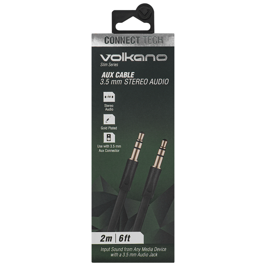 Volkano Slim Series Aux Cable 2m - Black