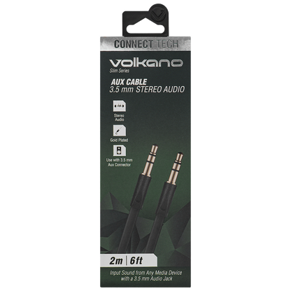 Volkano Slim Series Aux Cable 2m - Black