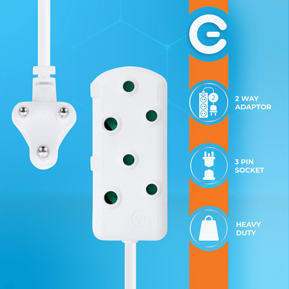Switched Heavy Duty Side by Side (SBS) Extension Leads 5m - WT