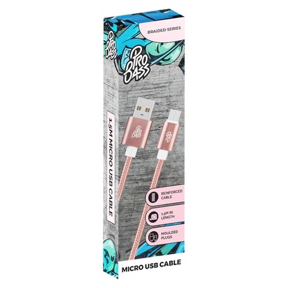 Pro Bass Braided Series Micro USB Cable - Pastel Pink 1.5m