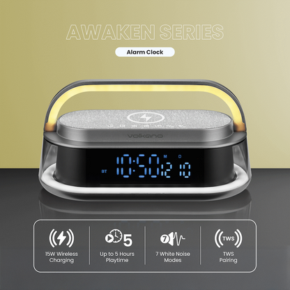 Volkano Awaken Series Alarm Clock with Wireless Charging and Speaker