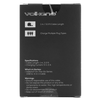 Volkano On-The-Go 3-in-1 1m Braided Cable - Black