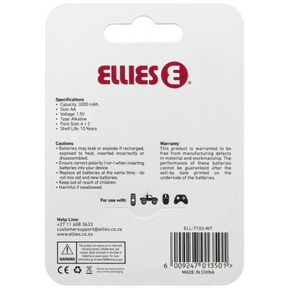 Ellies Ultra Series - Alkaline Batteries AA 6 + 2 Pack -WT