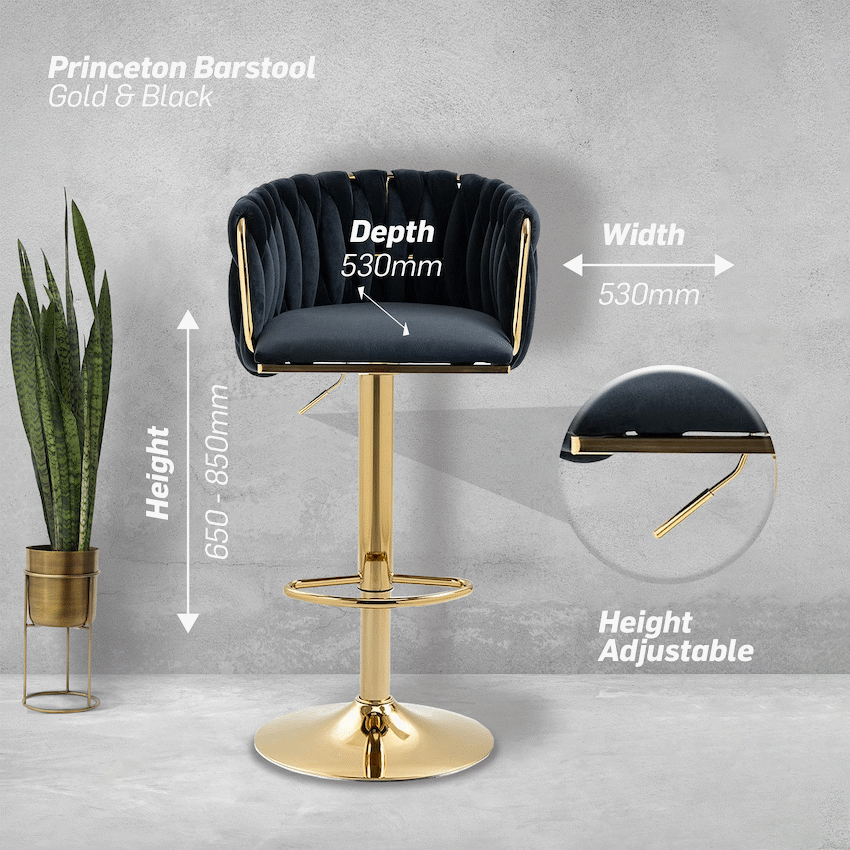 Everfurn Princeton Bar Stool - Gold and Black