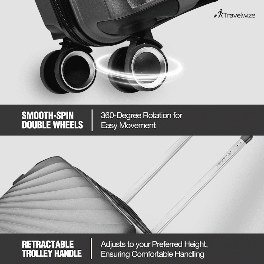 Travelwize Quartz PP 4-Wheels Spinner 3Pc Luggage Set Silver