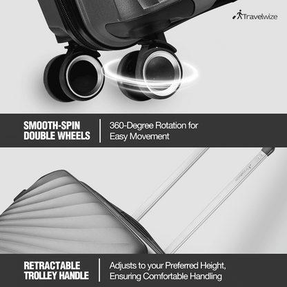 Travelwize Quartz PP 4-Wheels Spinner 3Pc Luggage Set Silver