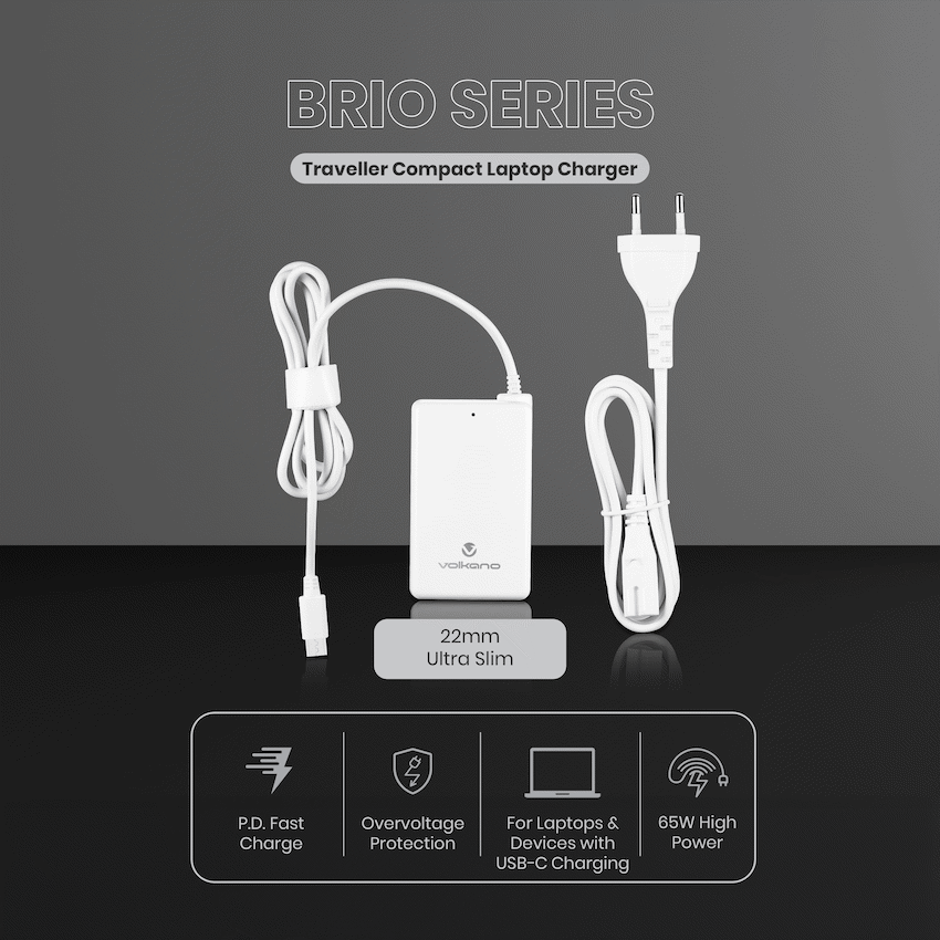 Volkano Brio Traveller Compact 65w GaN Laptop Charger