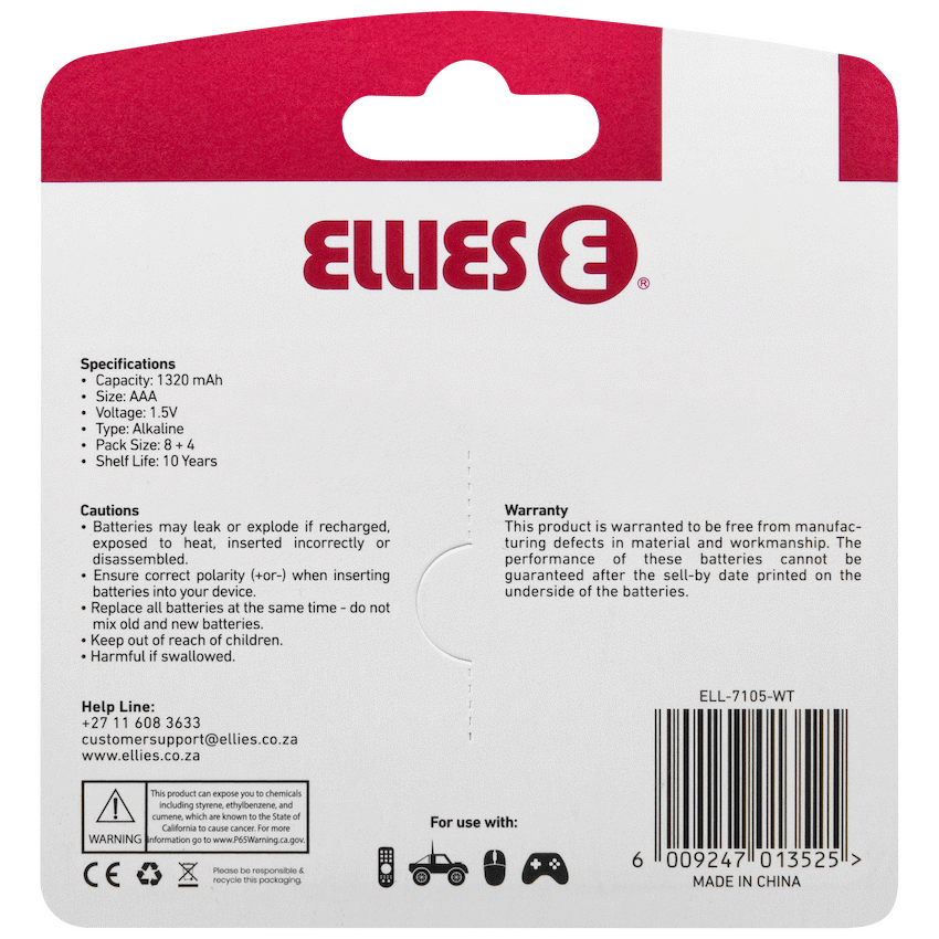 Ellies Ultra Series - Alkaline Batteries AAA 8+4 Value Pack - WT