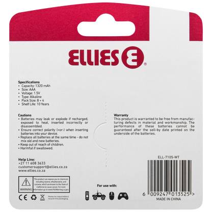 Ellies Ultra Series - Alkaline Batteries AAA 8+4 Value Pack - WT