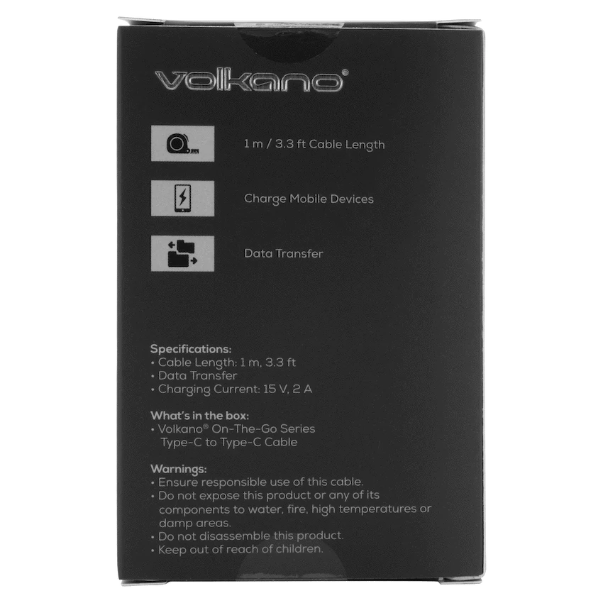 Volkano On-The-Go Type-C to Type-C 30w Cable - Black