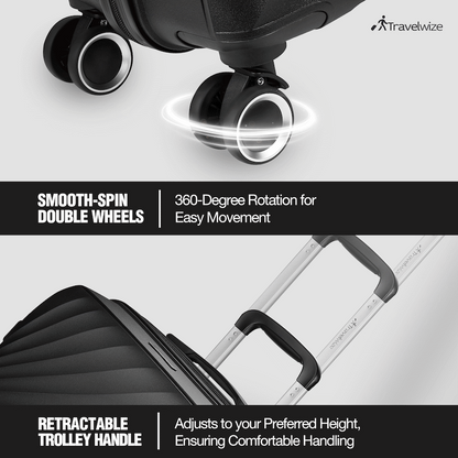 Travelwize Quartz PP 55cm 4-Wheel Spinner Luggage - Black