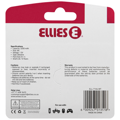 Ellies Ultra Series - Alkaline Batteries AA 8+4 Value Pack - WT