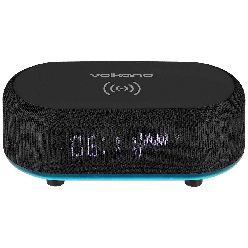 Volkano Radiant Series Alarm Clock with Wireless Charging and Speaker - Black