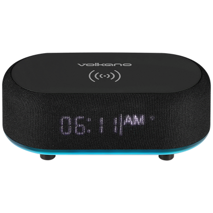 Volkano Radiant Series Alarm Clock with Wireless Charging and Speaker - Black