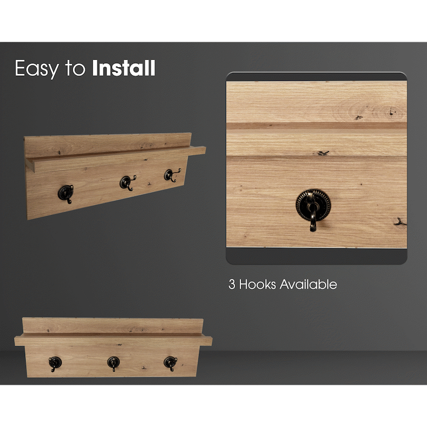 Everfurn Maya Floating Wall Shelf with Hooks