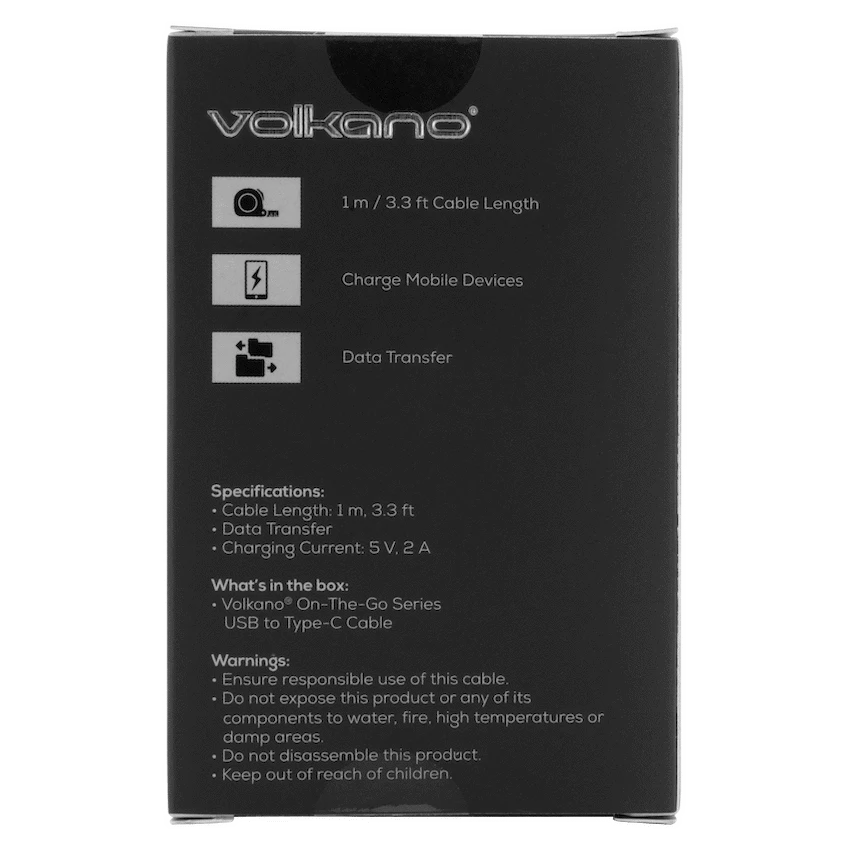 Volkano On-The-Go USB to Type-C 18w Braided 1m Cable - Black