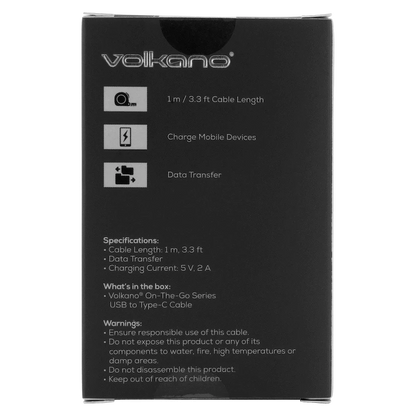 Volkano On-The-Go USB to Type-C 18w Braided 1m Cable - Black