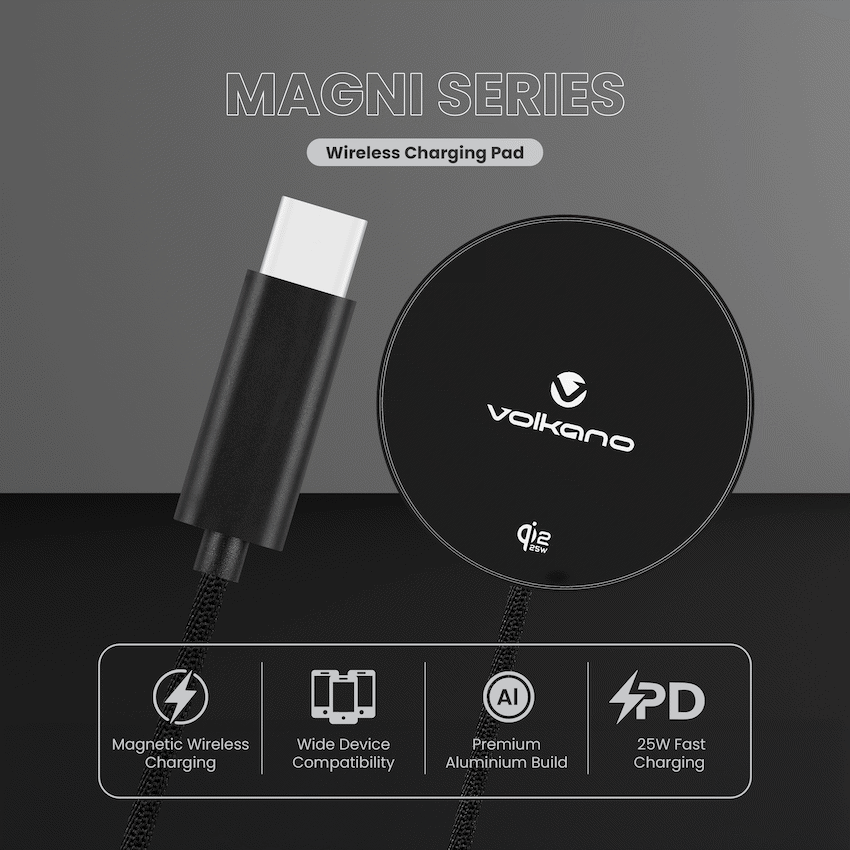 Volkano Magni Series Qi2.2 25W Wireless Charging Pad - Black