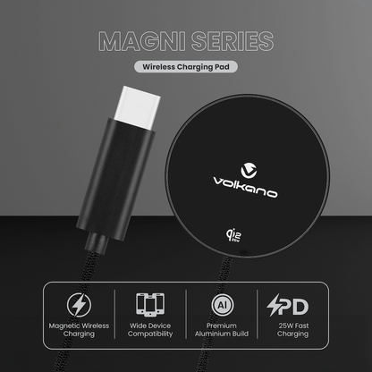 Volkano Magni Series Qi2.2 25W Wireless Charging Pad - Black