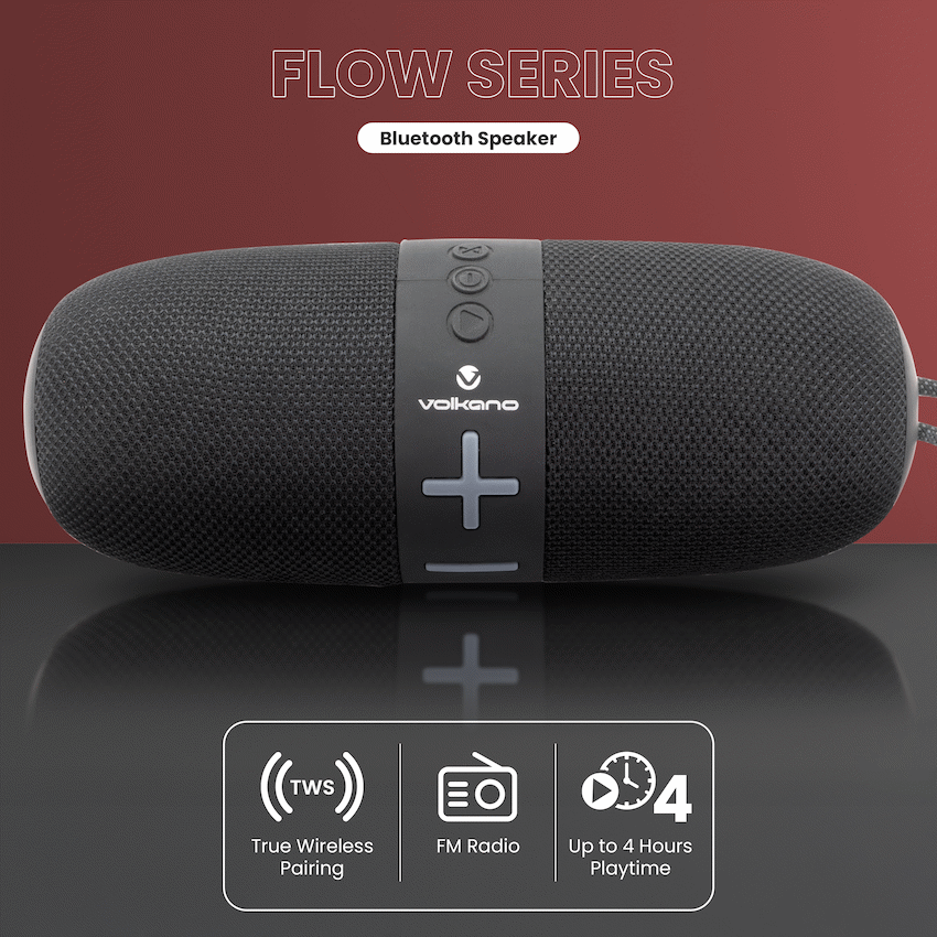 Volkano Flow Series Portable Bluetooth Speaker - Black with Grey Buttons