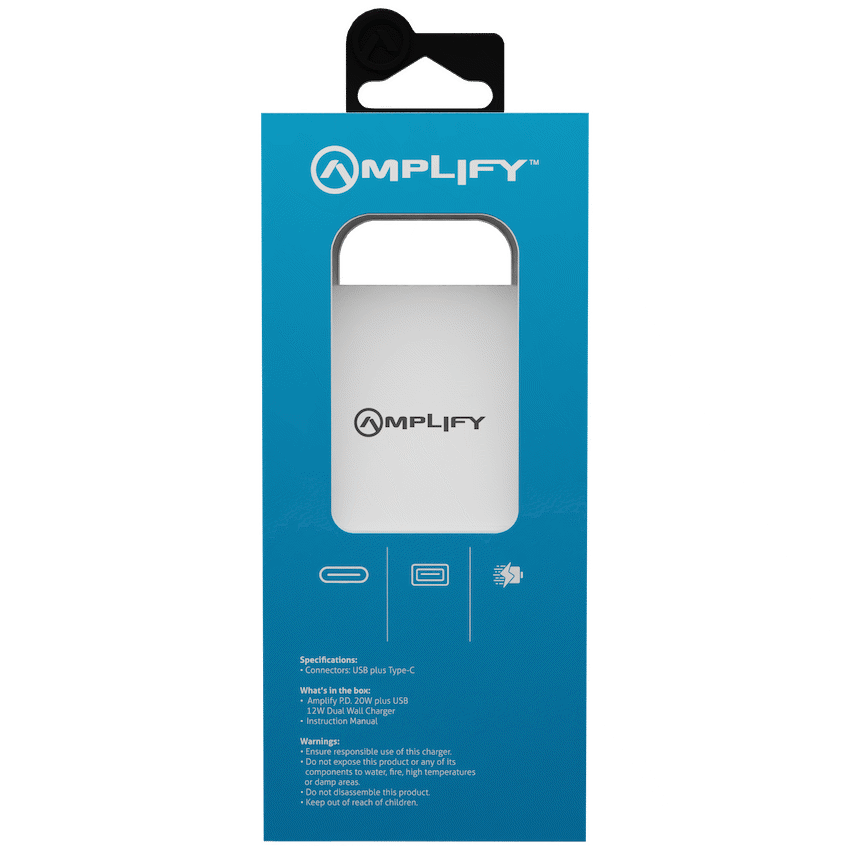 Amplify P.D. 20w Plus USB 12w Dual Wall Charger - White
