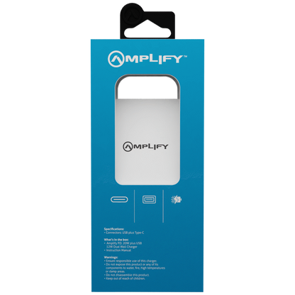 Amplify P.D. 20w Plus USB 12w Dual Wall Charger - White
