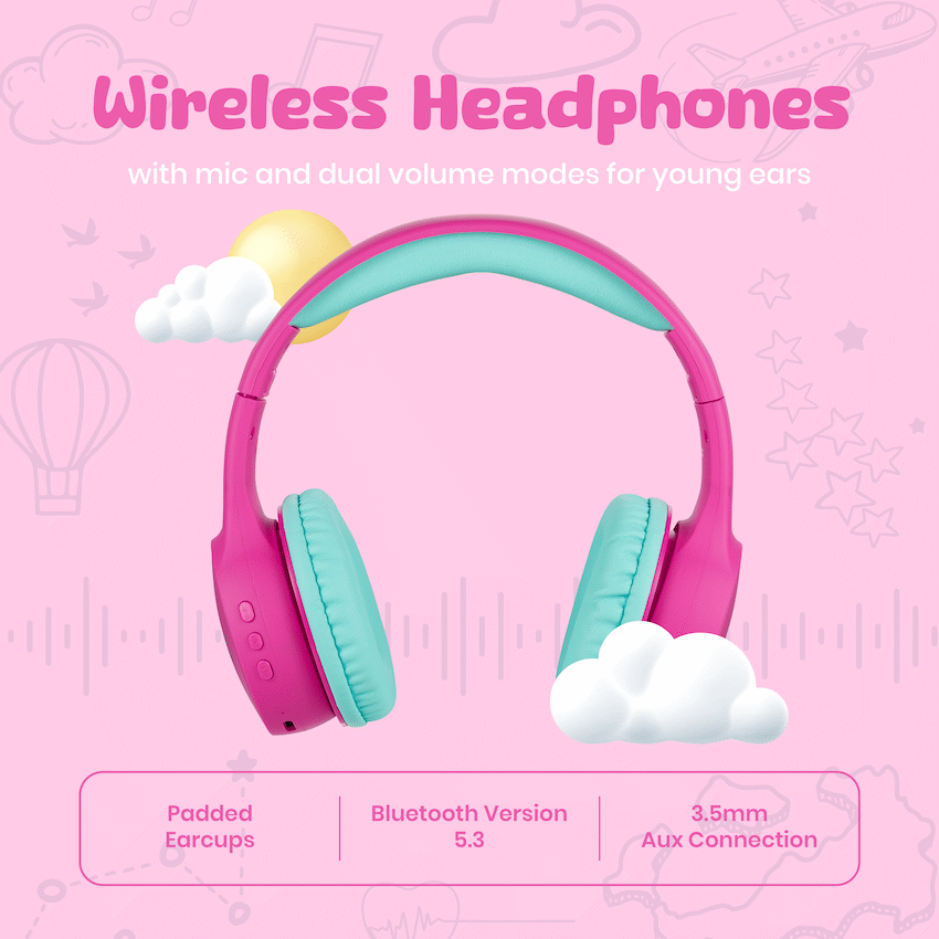 Volkano Kids Atlas Bluetooth Padded Headphones with dB Switch Function