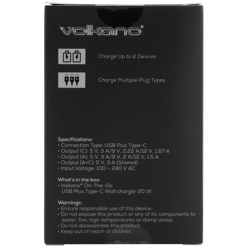 Volkano On-the-Go USB + Type-C 20w PD Wall Charger
