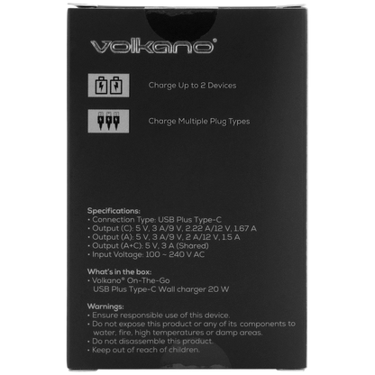 Volkano On-the-Go USB + Type-C 20w PD Wall Charger