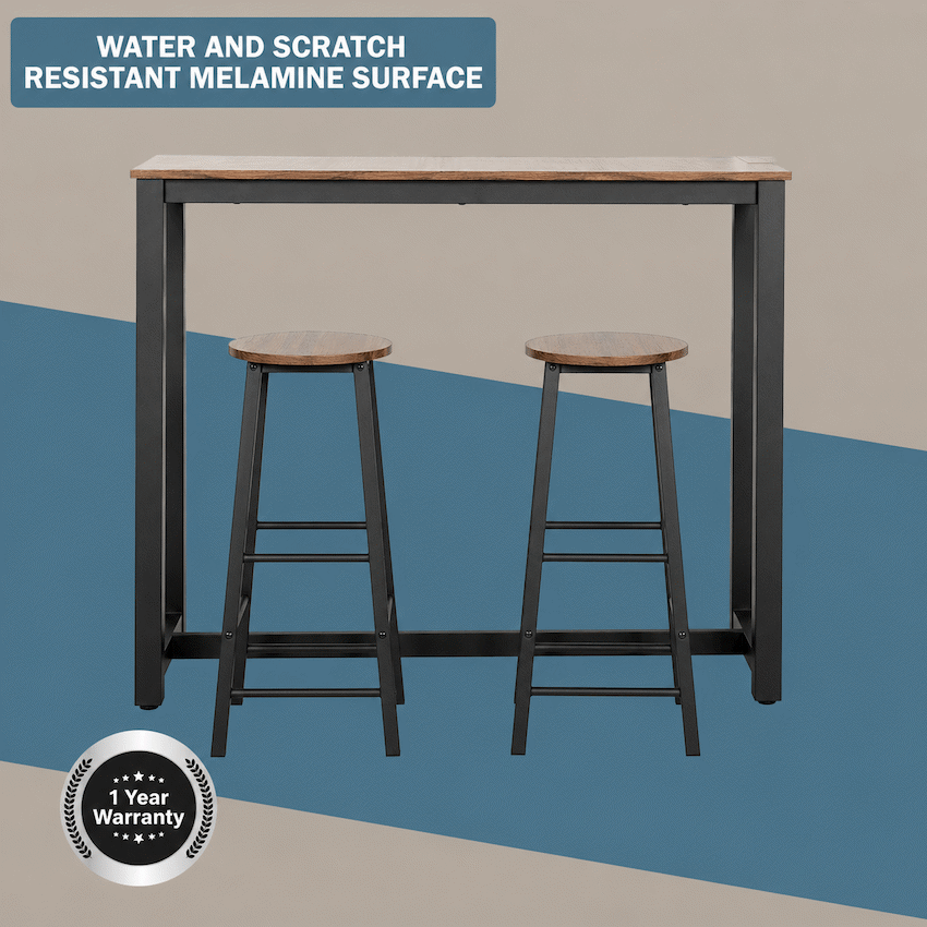 Chenin 3-Piece Bar Table & Stool Set - Chestnut