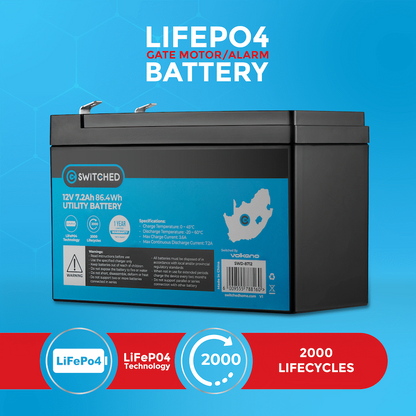 Switched LiFePO4 Gate Motor/Alarm Battery