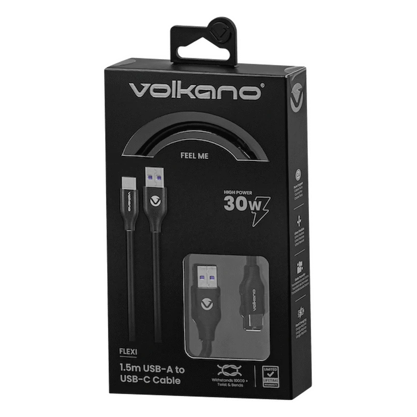 Volkano Flexi Series USB to Type-C 1.5m 30w - Black