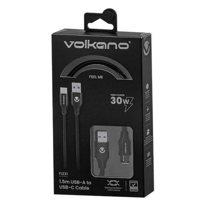 Volkano Flexi Series USB to Type-C 1.5m 30w - Black