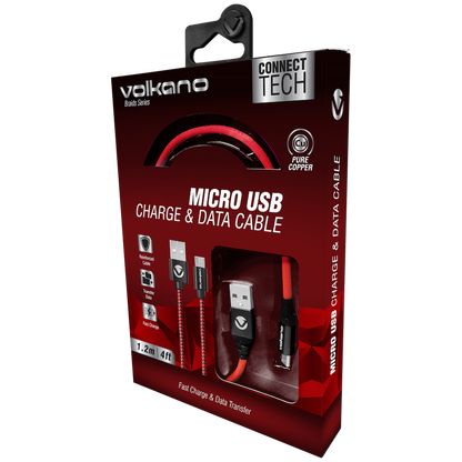 Volkano Braids Series Nylon Braided Micro USB Cable 1.2m - Black & Red