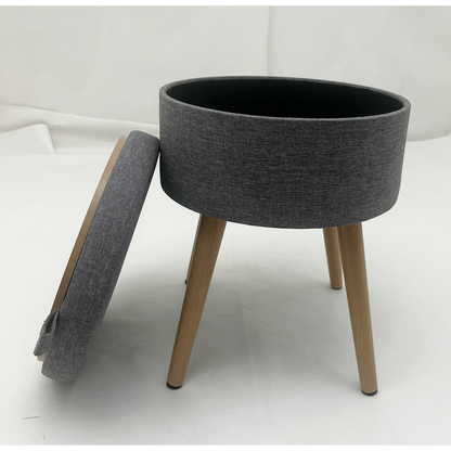 Sophie Round Storage  Stool with wooden legs - Grey
