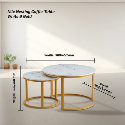 Everfurn Nile Nesting Coffee Table - White & Gold (2 Pc)