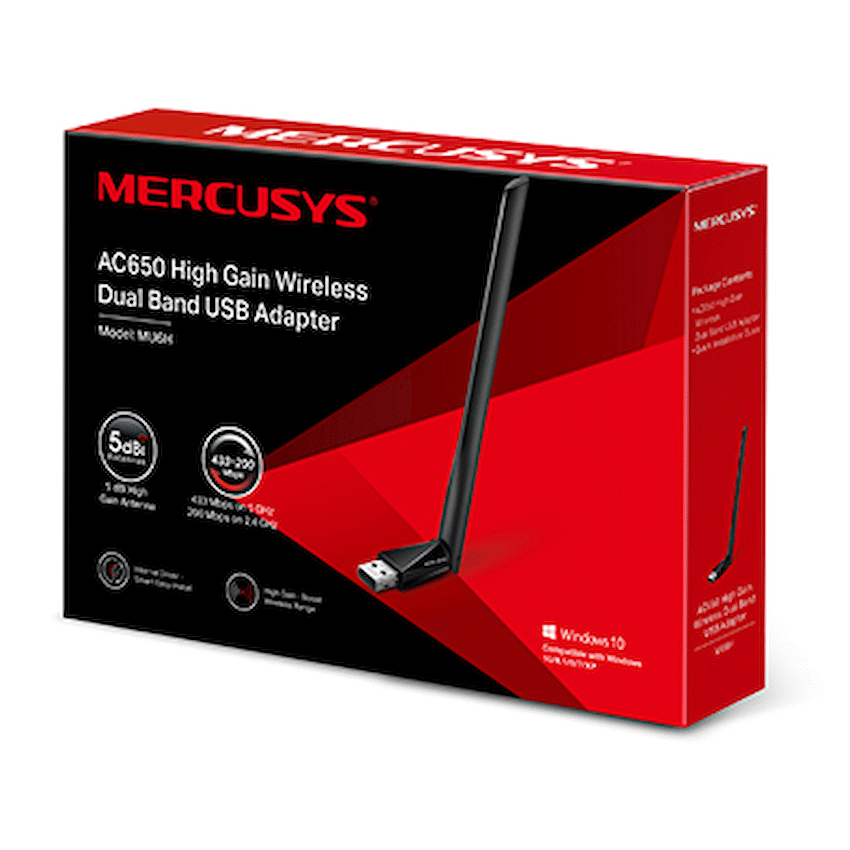 TP-Link Mercusys MU6H AC650 High-Gain Wireless Dual-Band USB Adapter