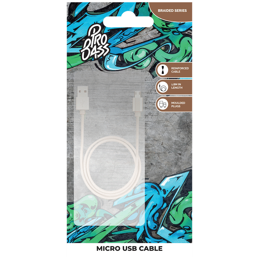 Pro Bass Braided Series Micro USB Cable 1.2m - Gold