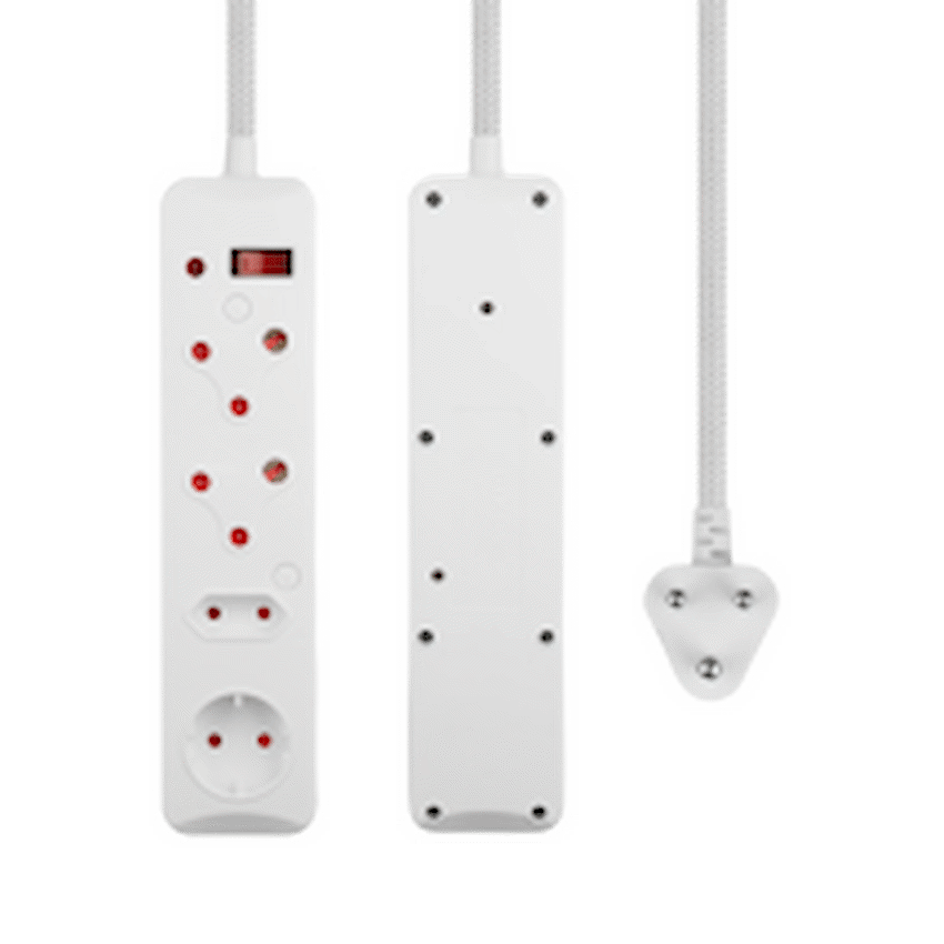SWITCHED 4 Way Medium Surge Protected Multiplug 0.5M Braided Cord White