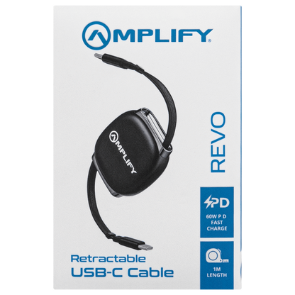 Amplify Revo Series USB C to USB C Retractable Cable Fast Charging Cable